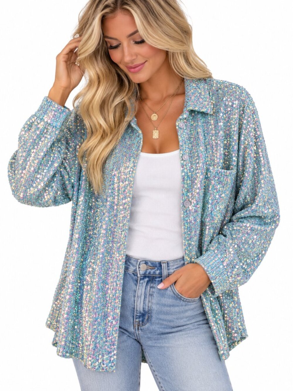 Pol sequin button up blouse like new